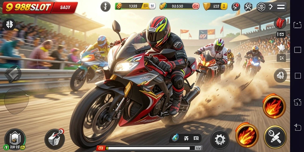 Screenshot menunjukkan aksi balapan motor di <strong>988SLOT</strong> yang mendebarkan.
