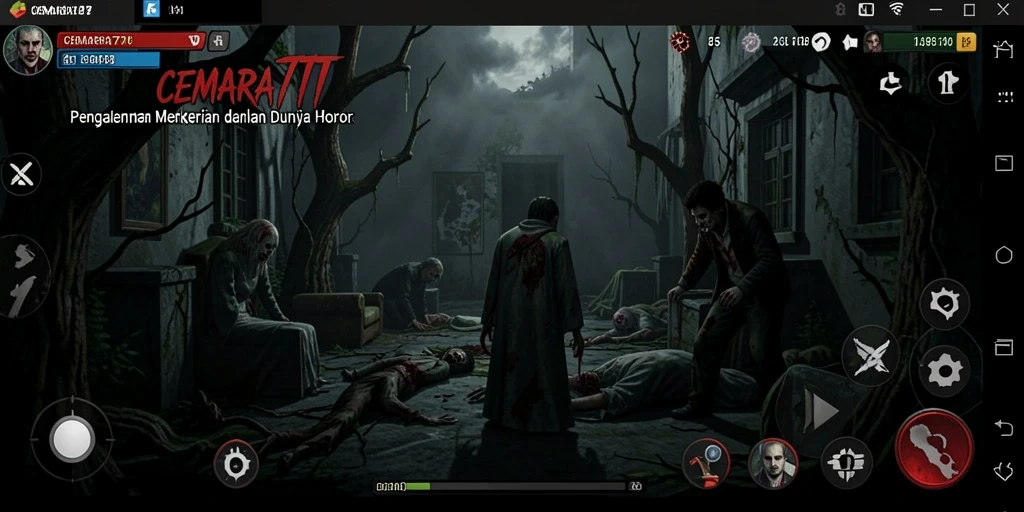 Tampilan gameplay menegangkan dari CEMARA777 dengan elemen horor yang kuat.