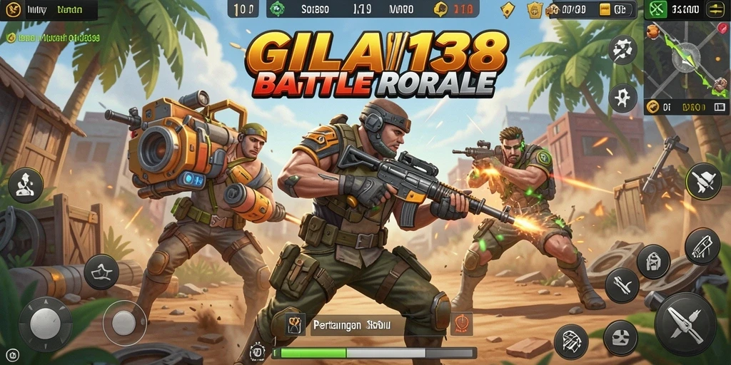 Tangkapan layar utama GILA138 menampilkan aksi mendebarkan di medan perang Battle Royale.