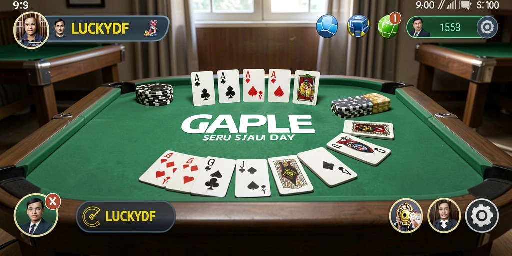 Tampilan gameplay seru LUCKYDF dalam aksi Gaple.