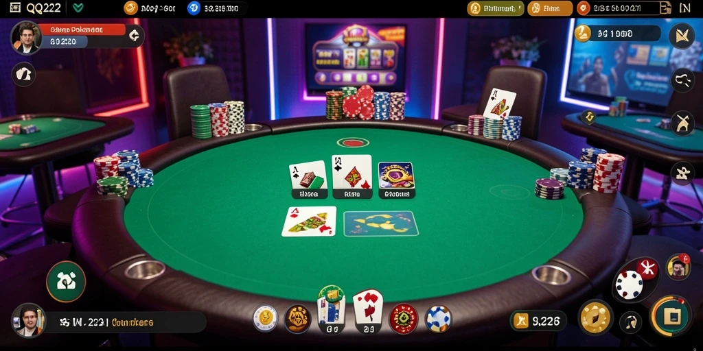 Screenshot utama QQ222 menampilkan gameplay Poker yang seru dan menegangkan.