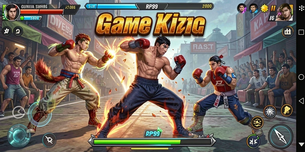 Screenshot gameplay RP99 menampilkan aksi pertarungan yang intens.