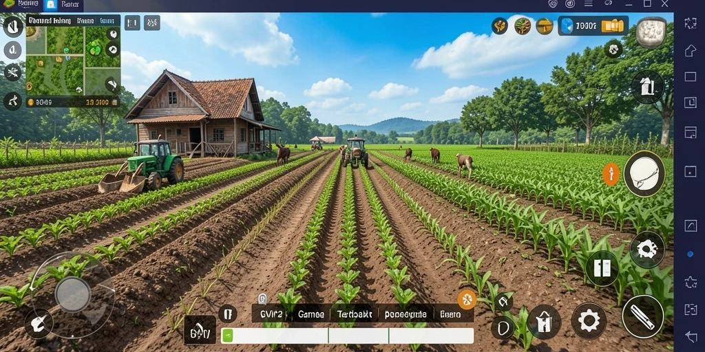 Tampilan gameplay SVIP2 yang menampilkan ladang pertanian yang indah dan subur.